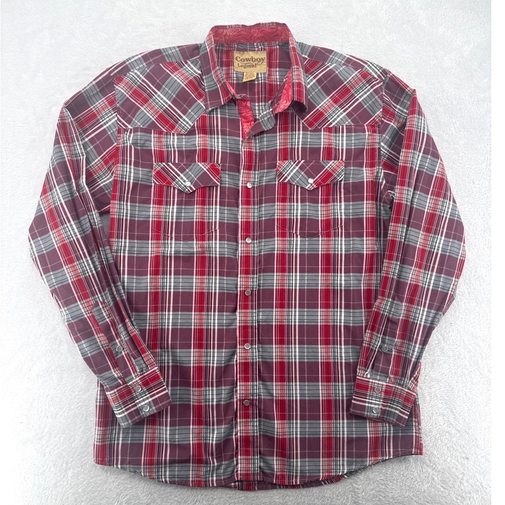 Cowboy Legend Mens Western Pearl Snap Shirt XLT Red Plaid Long Sleeve Yoke